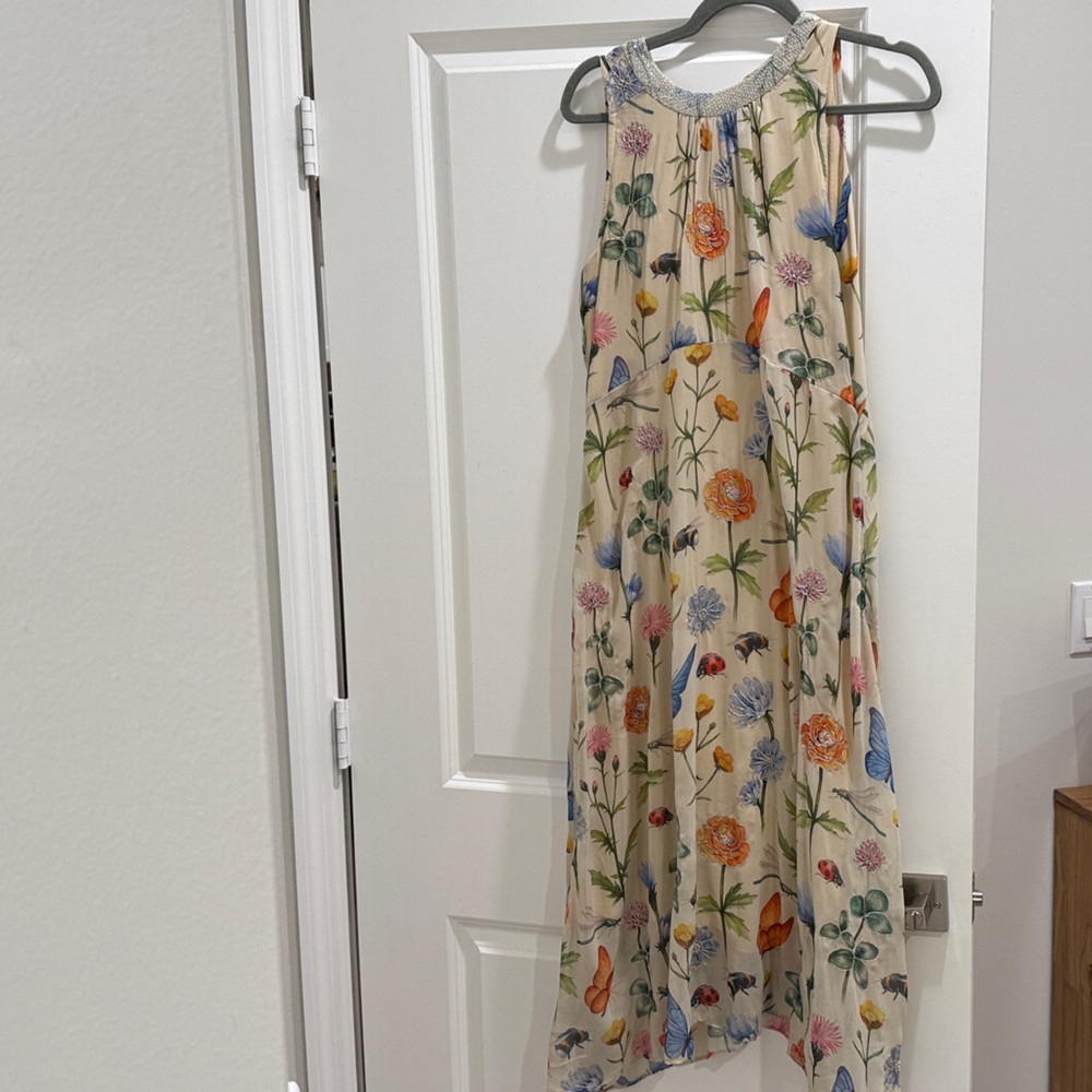 Anthropologie Floral Midi Dress - Cream with Multicolor Accents